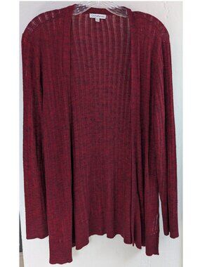 Women's Croft & Barrow Lightweight Ribbed Red/Black Open Cardigan Sweater M